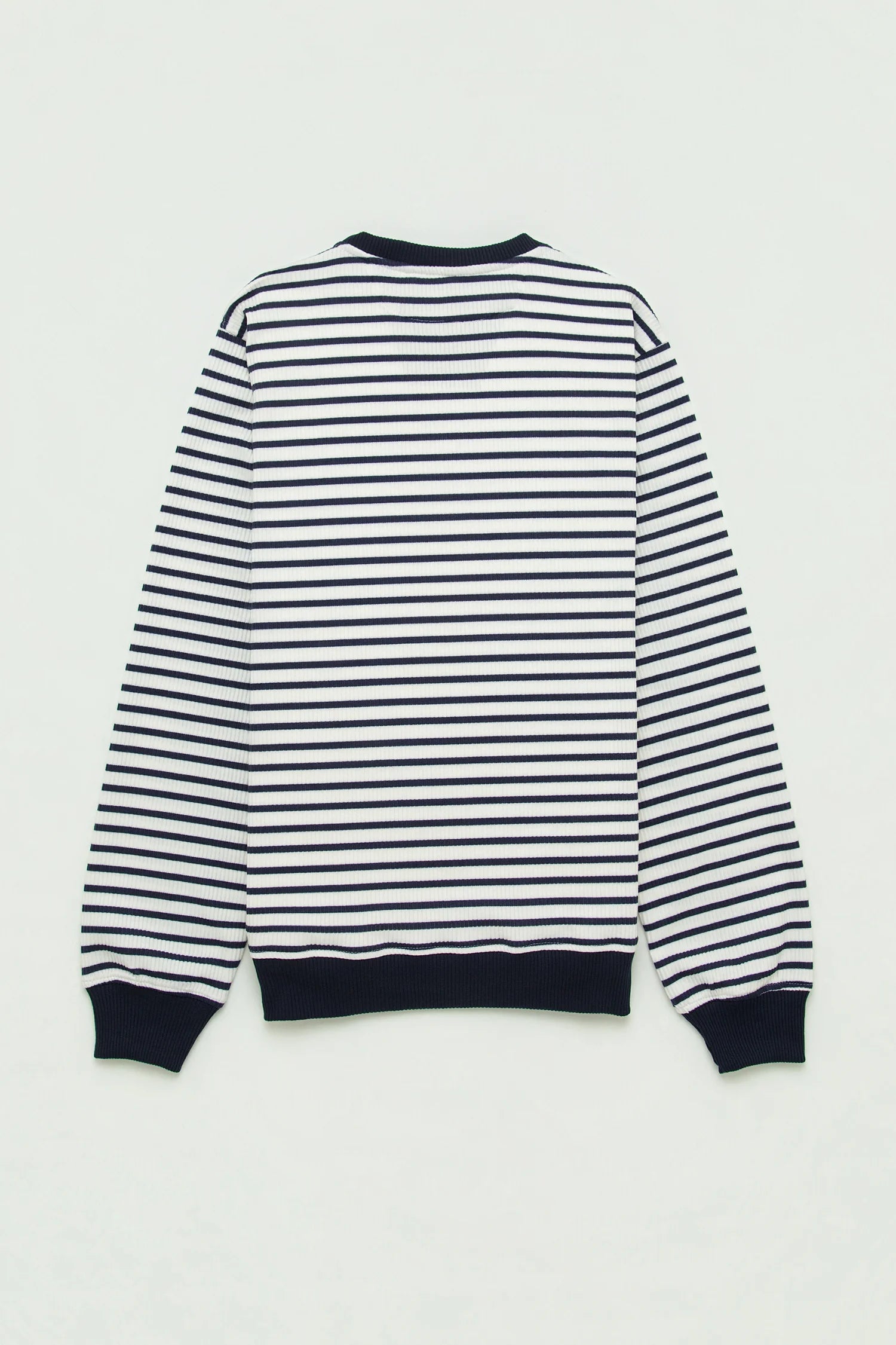 Crewneck Plisado Algodón Raya Azul Oscuro